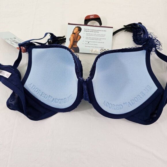 Adore Me Woman’s Blue Vivian Lace Mesh Push Up Underwire Bra – Size 38C NWT - Picture 13 of 15